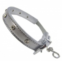 Leather Diamante Long Cat Collar by Puchi - Silver